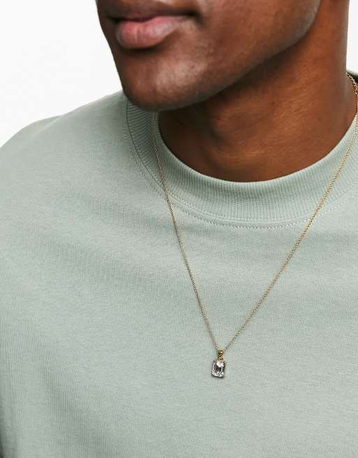 ASOS DESIGN necklace with square crystal pendant in 14k gold plate, 4 of 4
