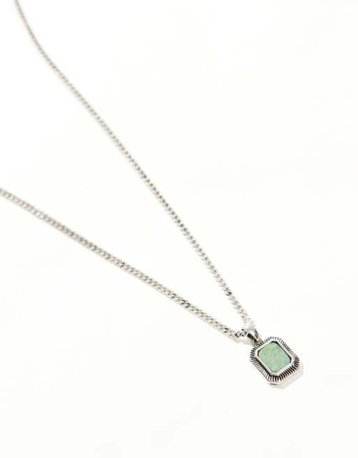 ASOS DESIGN necklace with square jade semi-precious stone pendant in silver tone, 2 of 4