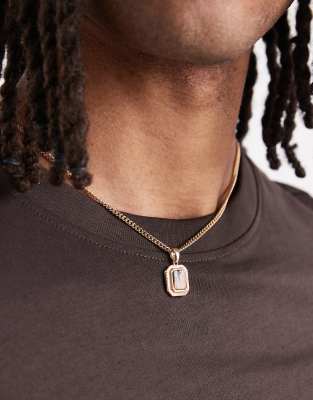 ASOS DESIGN ASOS DESIGN necklace with square semi-precious tigers eye stone pendant in gold tone - GOLD
