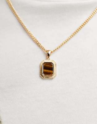 ASOS DESIGN ASOS DESIGN necklace with square semi-precious tigers eye stone pendant in gold tone