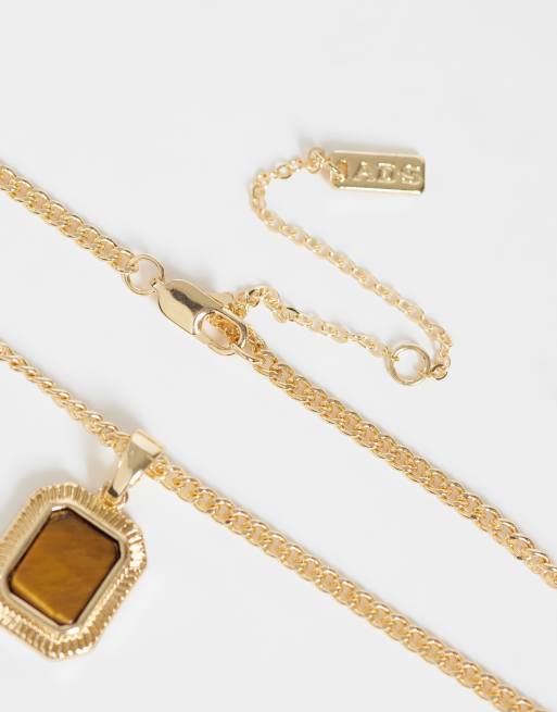 ASOS DESIGN necklace with square tigers eye pendant in gold tone, 3 of 3