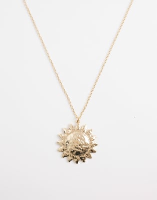 Asos Design Necklace With Sun Design In Gold