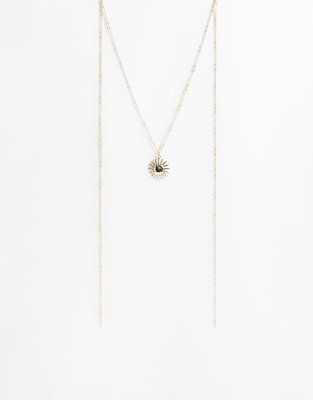 Asos Design Necklace With Sun Pendant And Dash-dot Chain Details In Gold