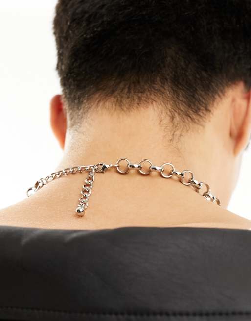 ASOS DESIGN necklace with swirl chain and tiger's eye in silver tone, 4 of 4