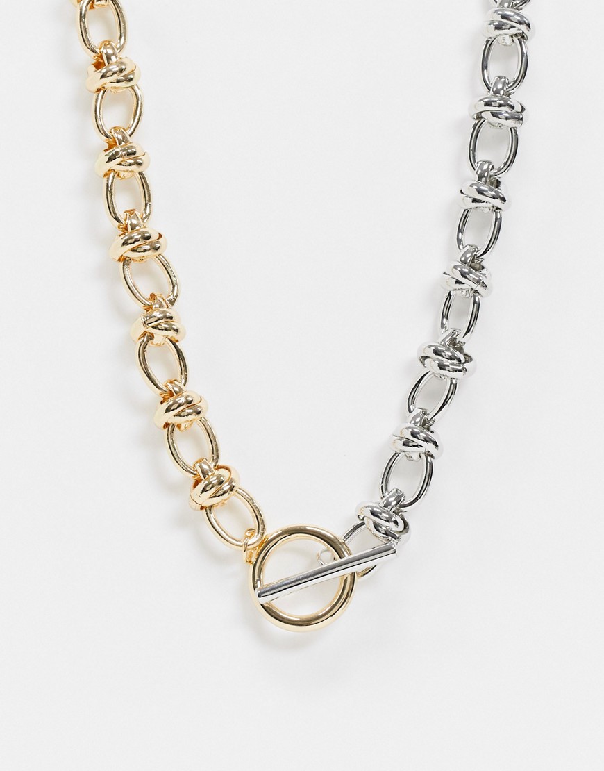 ASOS DESIGN necklace with t bar and knotted chain in mixed tone-Multi