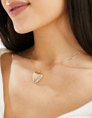 Asos Design Necklace With Textured Locket Heart Design In Gold Tone