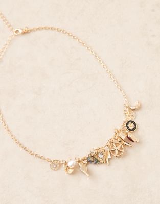 Asos Design Necklace With Thin Chain And Small Charm Details In Gold