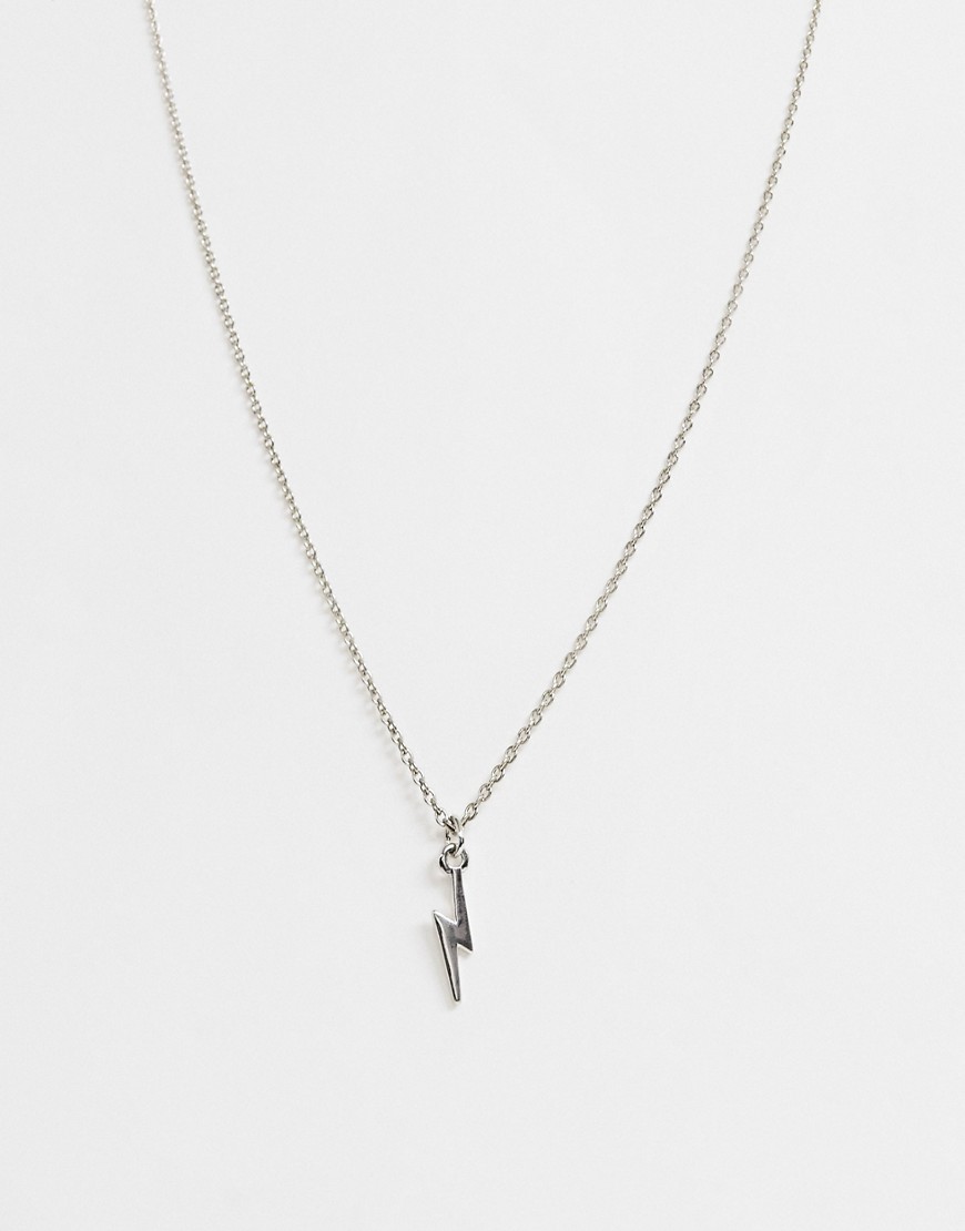 ASOS DESIGN necklace with tiny lightning bolt in silver tone-Grey