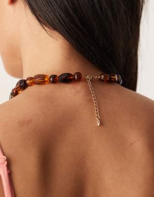 Asos Design Necklace With Tortoiseshell Beads And Pendant-brown