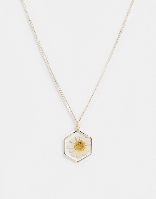 ASOS DESIGN necklace with trapped daisy pendant in gold tone
