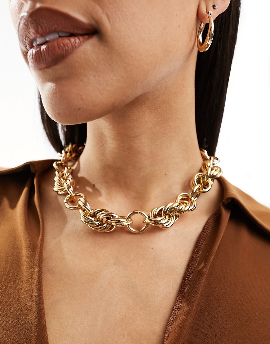 Asos Design Necklace With Twist Chain Design In Gold Tone