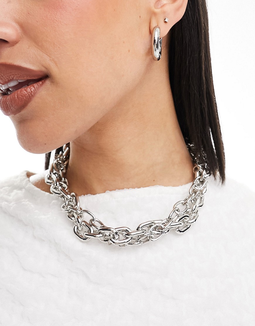 Asos Design Necklace With Twisted Chain In Silver Tone In White