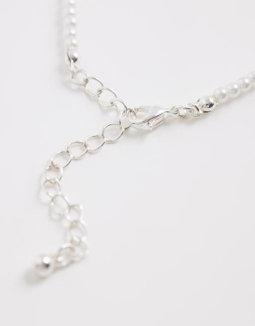 ASOS DESIGN necklace with white beading and heart pendant in silver, 3 of 4
