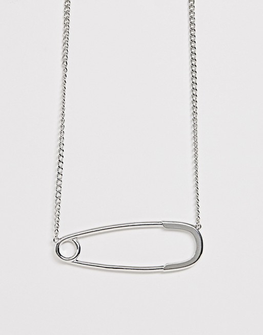 ASOS DESIGN necklace with xl safety pin pendant in silver tone