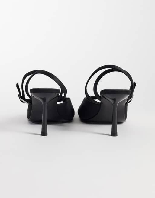 ASOS DESIGN Nectarine minimalistische sandalen met hoge hak in zwart satijn, 4 van 5