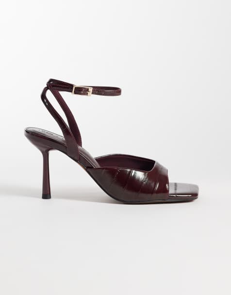 ASOS DESIGN Nectarine remsandaler med hög klack i burgundy - view 1