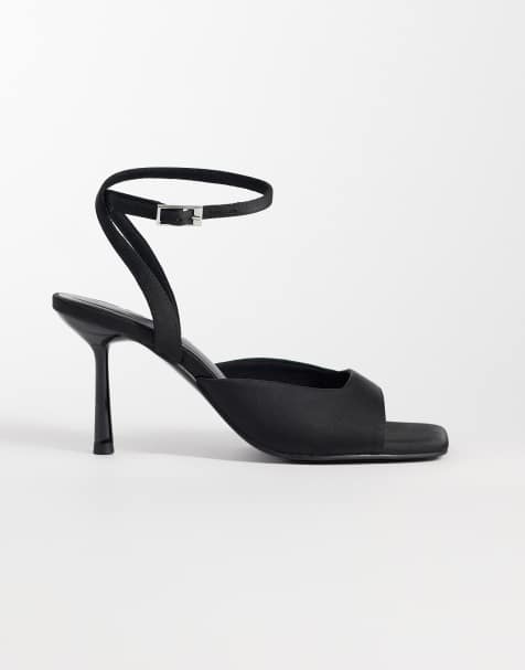 ASOS DESIGN Nectarine sandales minimalistes à talons hauts en satin noir - view 1