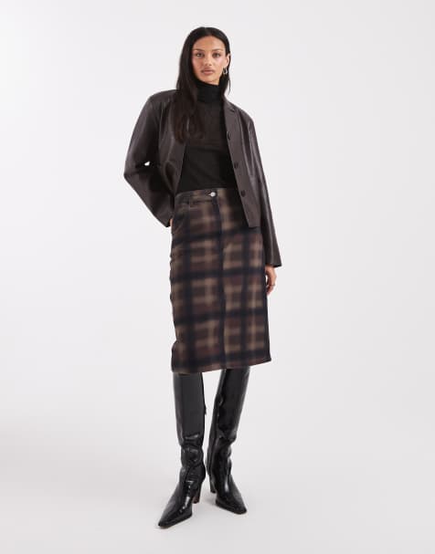 ASOS DESIGN - Nederdel i akavet længde med ternet print - view 1