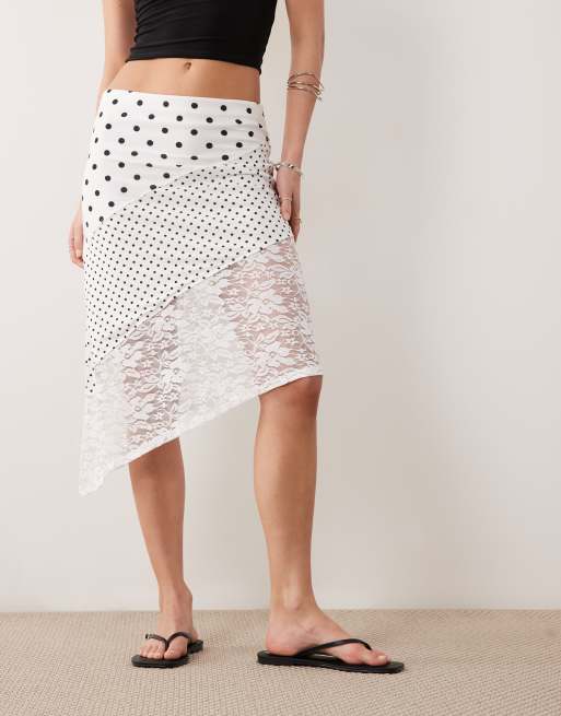 ASOS DESIGN - Nederdel med tørklædekant forneden og polkaprikket print, 2 af 5