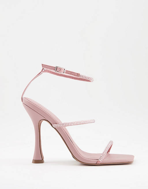 ASOS DESIGN Negotiate barely there diamante high-heeled sandals in blush