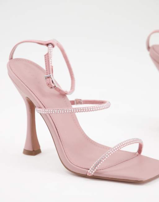 ASOS DESIGN – Negotiate – Rosa barely there-sandaler med strass och hög klack, 3 av 4