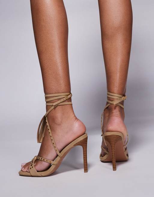 ASOS DESIGN - Neigh - Sandali con tacco alto color sabbia con frange, 3 di 4