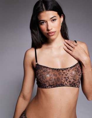 Asos Design Nellie Mesh Leopard Print Hipster Briefs In Brown