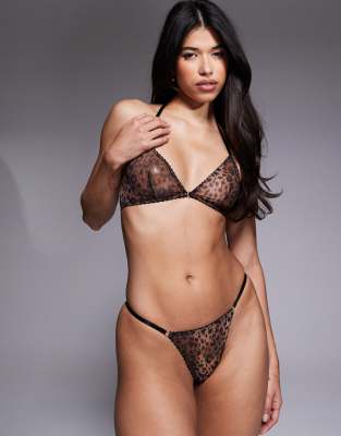Asos Design Nellie Mesh Leopard Print Front Closure Triangle Bra In Brown