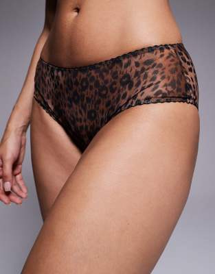 Asos Design Nellie Mesh Leopard Print Hipster Briefs In Brown