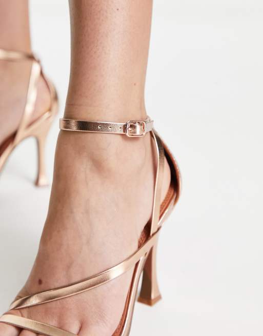 hvad som helst Ring tilbage Admin ASOS DESIGN Nelly asymmetric high heeled sandals In rose gold | ASOS