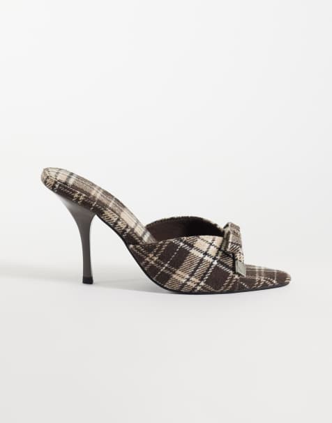 ASOS DESIGN Nelly mules med rosettdetalj och hög klack i rutigt - view 1