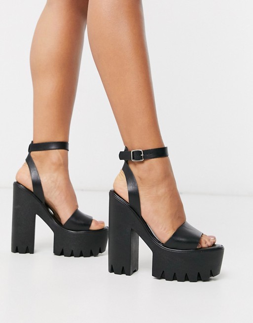 ASOS DESIGN Nemesis chunky platform heeled sandals in black | ASOS