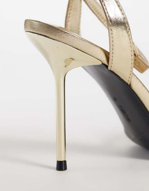 ASOS DESIGN Nemi barely there heeled sandals in gold, 2 of 4