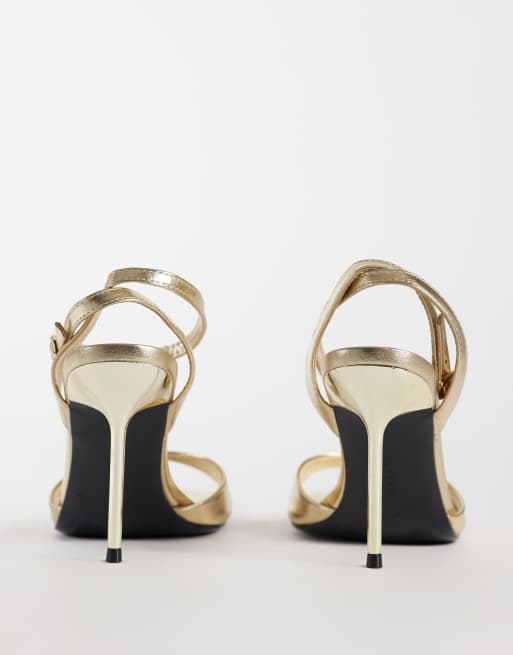 ASOS DESIGN Nemi barely there heeled sandals in gold, 4 of 4