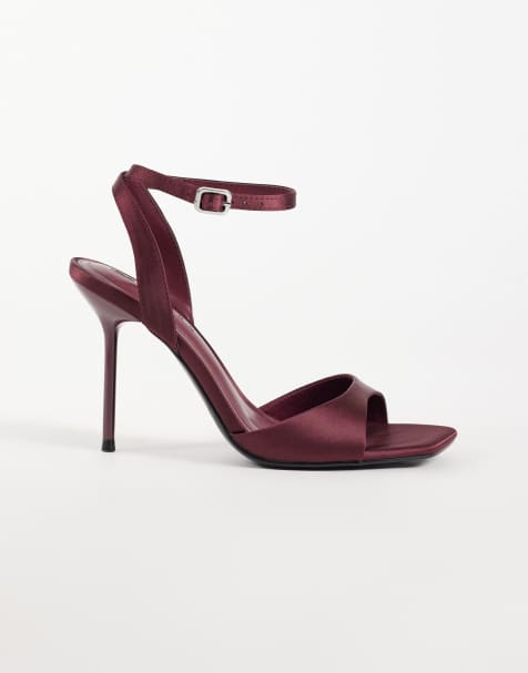 ASOS DESIGN Nemi barely there heeled sandals in plum satin - view 1