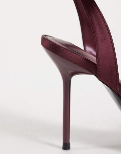 ASOS DESIGN Nemi barely there heeled sandals in plum satin, 2 of 4