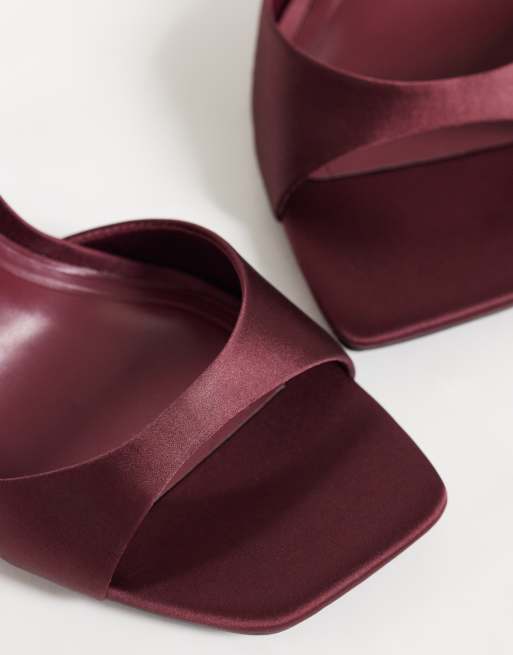 ASOS DESIGN Nemi barely there heeled sandals in plum satin, 3 of 4