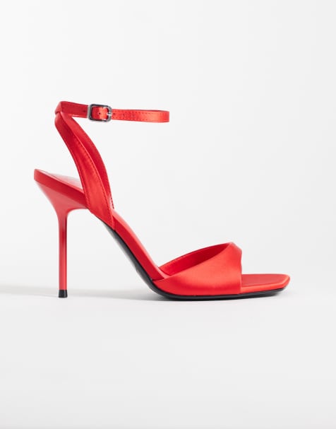 ASOS DESIGN Nemi barely there heeled sandals in red satin - view 1