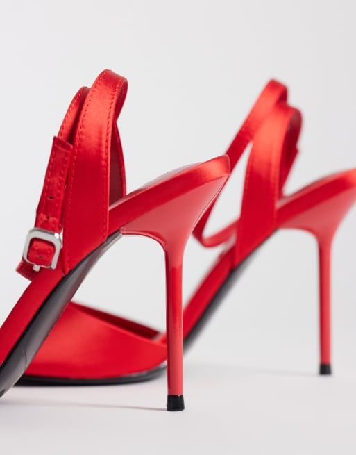 ASOS DESIGN Nemi barely there heeled sandals in red satin, 2 of 4