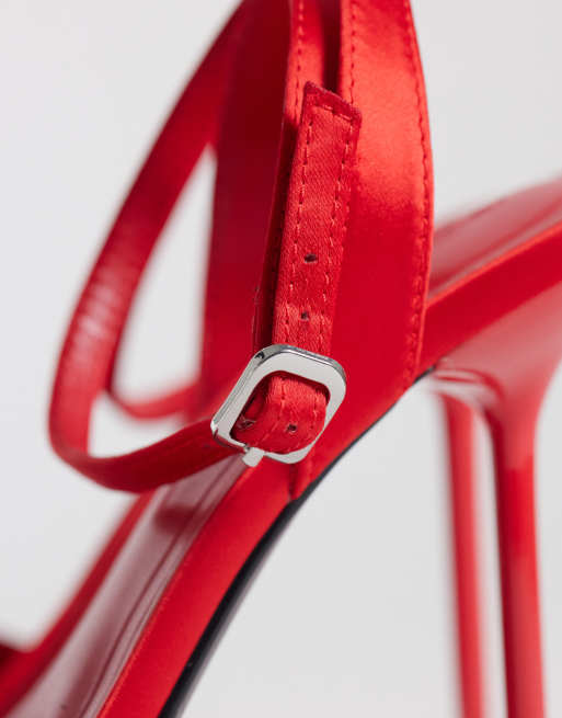 ASOS DESIGN Nemi barely there heeled sandals in red satin, 3 of 4
