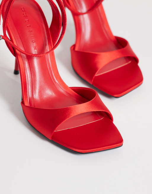 ASOS DESIGN Nemi barely there heeled sandals in red satin, 4 of 4