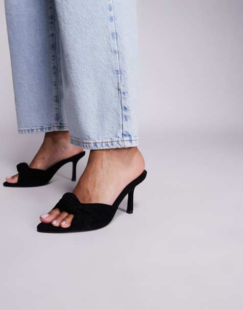 ASOS DESIGN - Nemo - Sorte mules med høje hæle og knudedetaljer i imiteret ruskind - view 1