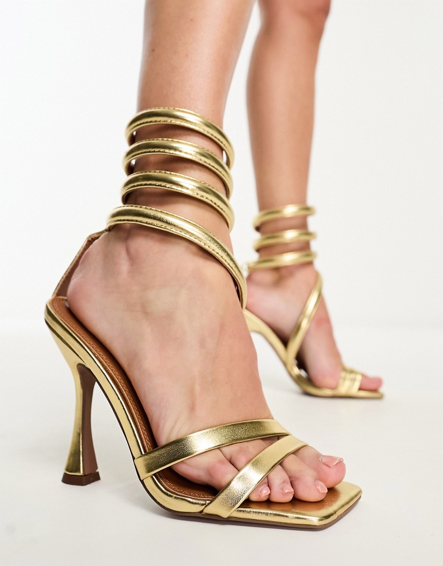 ASOS DESIGN Neo ankle coil high heeled sandals in gold