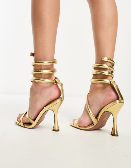 ASOS DESIGN Neo ankle coil high heeled sandals in gold