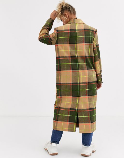 ASOS DESIGN neon check maxi coat