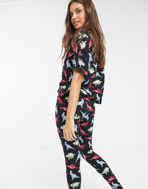 ASOS DESIGN neon dinosaur jersey tee legging pyjama set