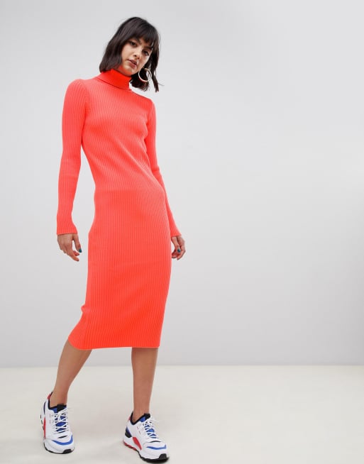 Asos design tall high neck rib maxi dress with long sleeves