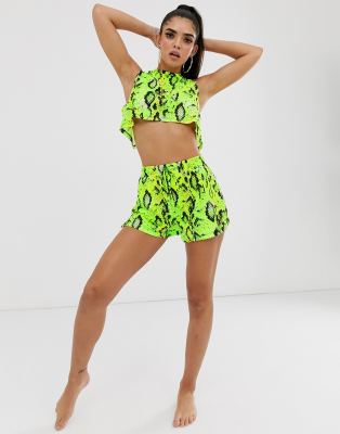 ASOS DESIGN neon snake print jersey beach shorts co-ord-multi