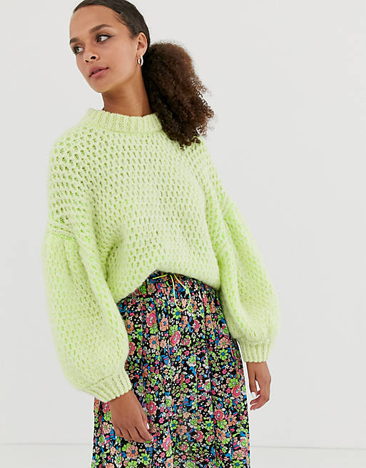 ASOS DESIGN neon stitch detail sweater with balloon sleeve | ASOS
