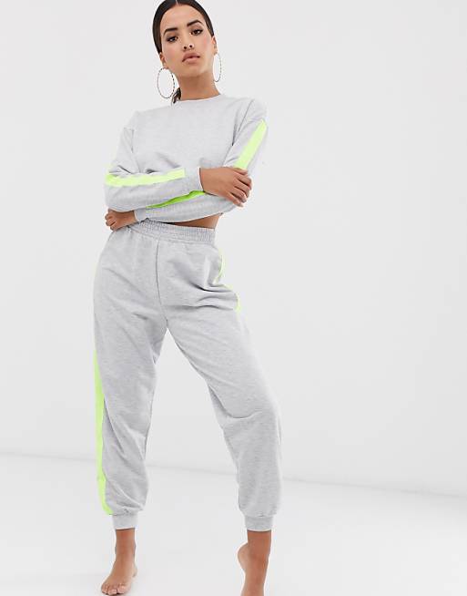 ASOS DESIGN neon stripe cropped sweat & jogger lounge set | ASOS